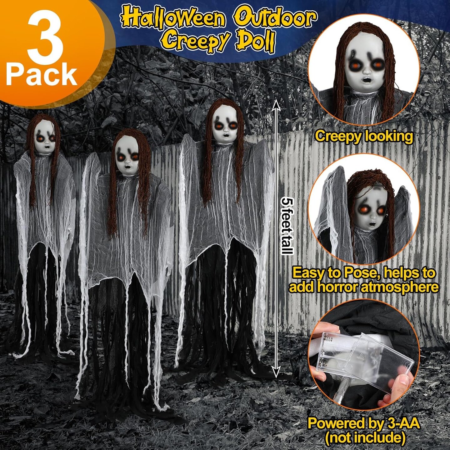 Lighted Creepy Doll Halloween Decorations Yard Stakes for Indoor Outdoor Scary Prop