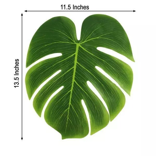 12 Green Monstera Leaves Artificial Tropical Greenery Party Events Decorations