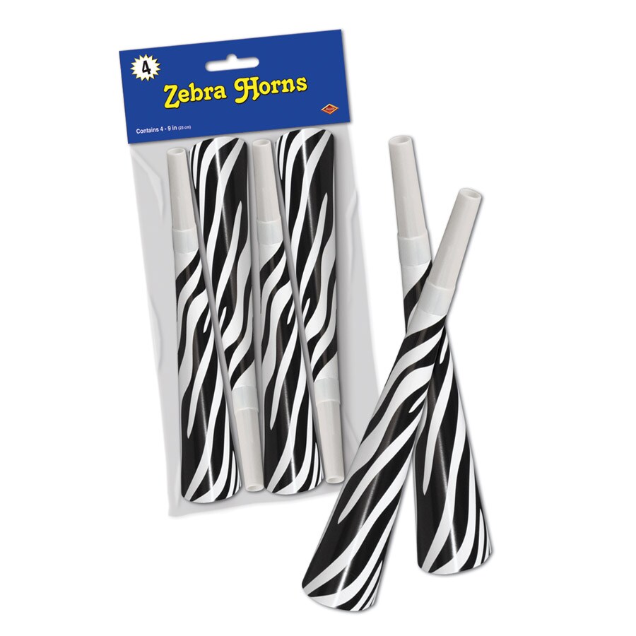 Beistle 9in. Pkgd Zebra Print Horns - 48 Pack