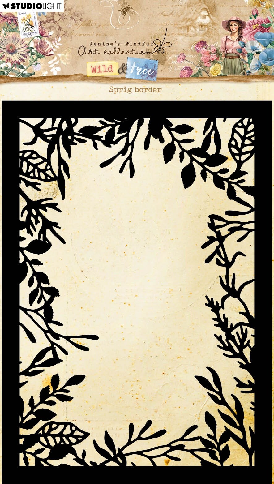 Studio Light Jenine&#x27;s Mindful Art Wild &#x26; Free Stencil-Nr. 283, Sprig Border