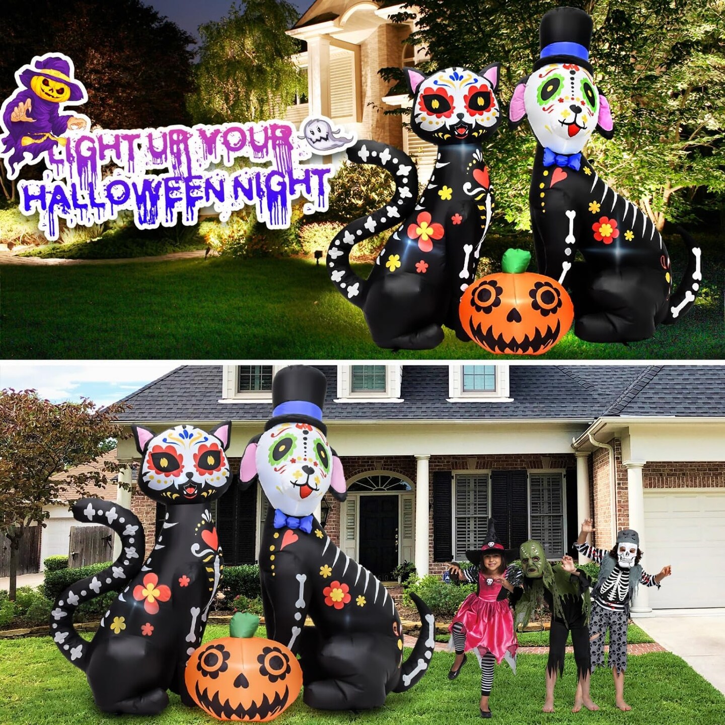 5 FT Halloween Inflatables Black Cat and Dog Day of The Dead Decorations