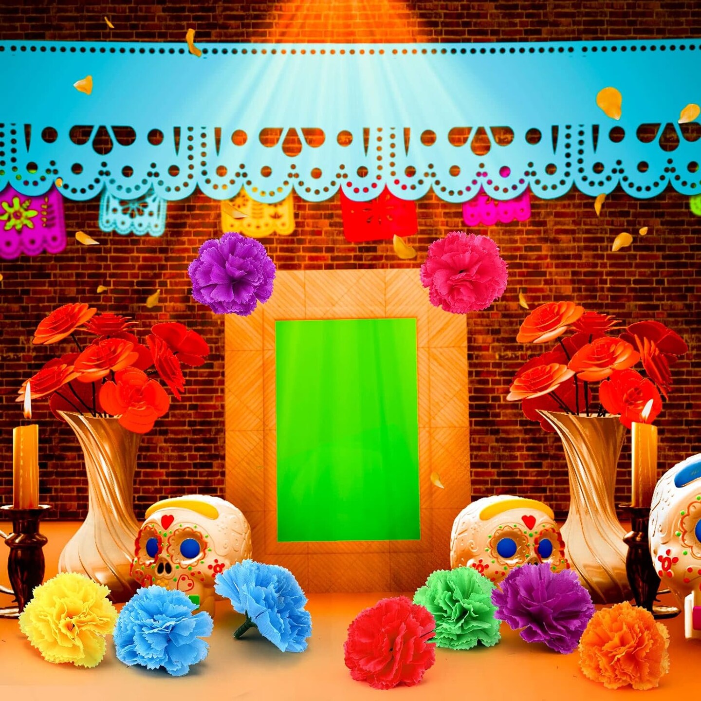 140 Pcs Marigold Flower Head Mexican Artificial Marigold Flowers Halloween Flower Day of The Dead Decoration for Diwali Indian Decor DIY Wreath Garland Craft(2 Inch,Multi Color)