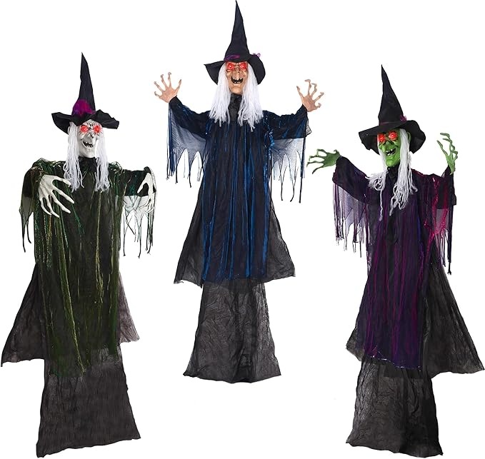 Life Size Witch Yard Decorations with Lighted Eyes Bendable Arms Scary ...