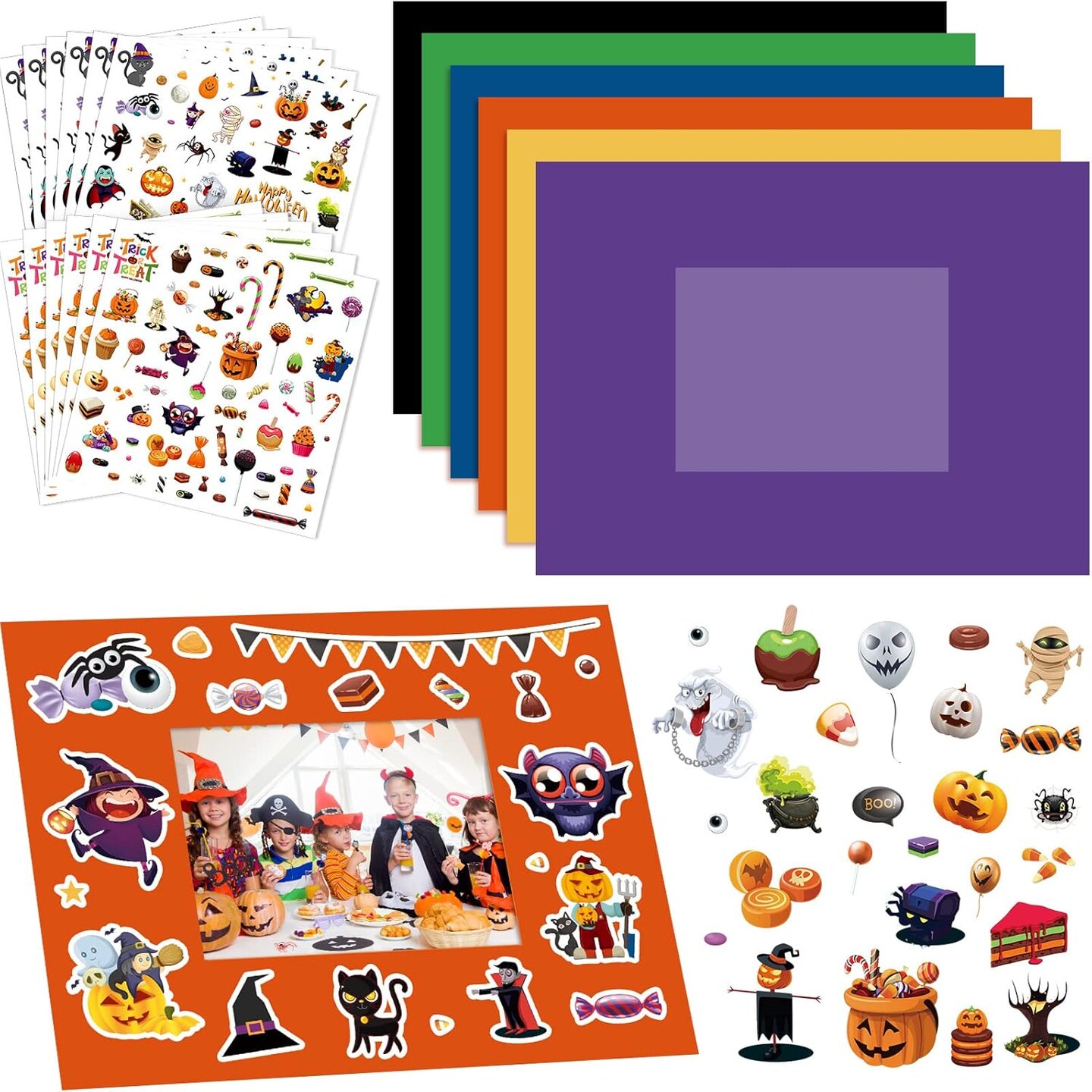 Halloween Photo Frame Craft with 12 Pcs Stickers Pumpkin Picture Frame Craft Halloween Party Decorations for Kids Halloween Activity, Classroom Crafts Supplies