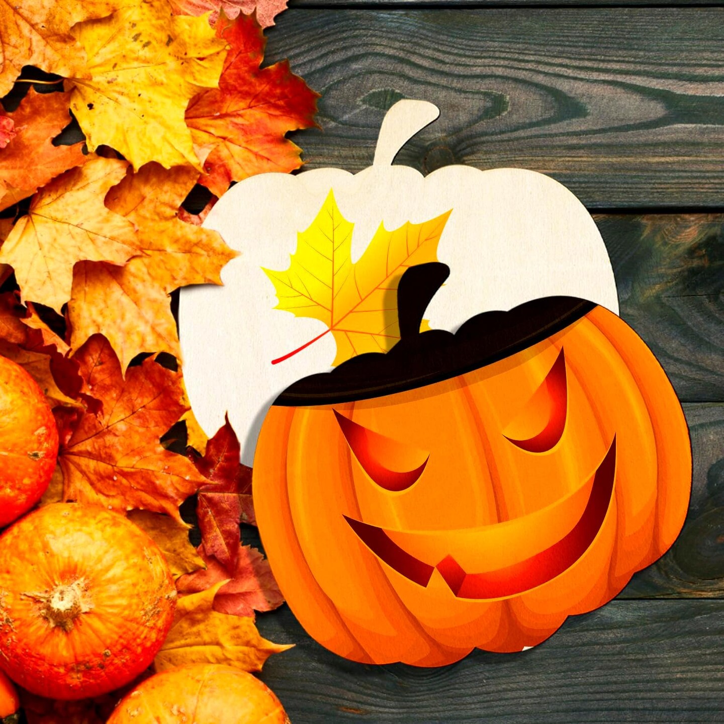 6 Pieces Large Wooden Pumpkin Cutouts