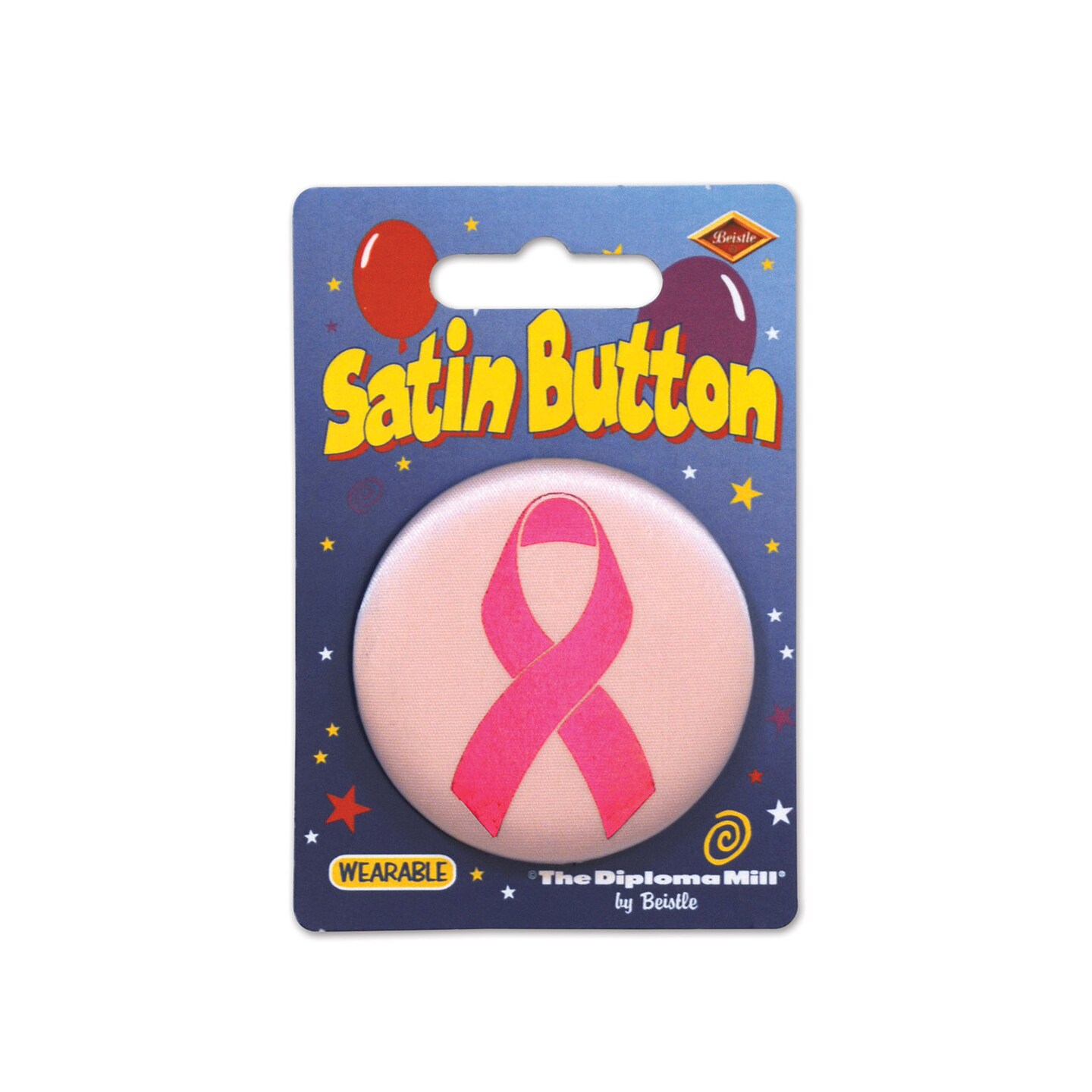 Beistle 2in. Pink Ribbon Satin Button  - 6 Pack