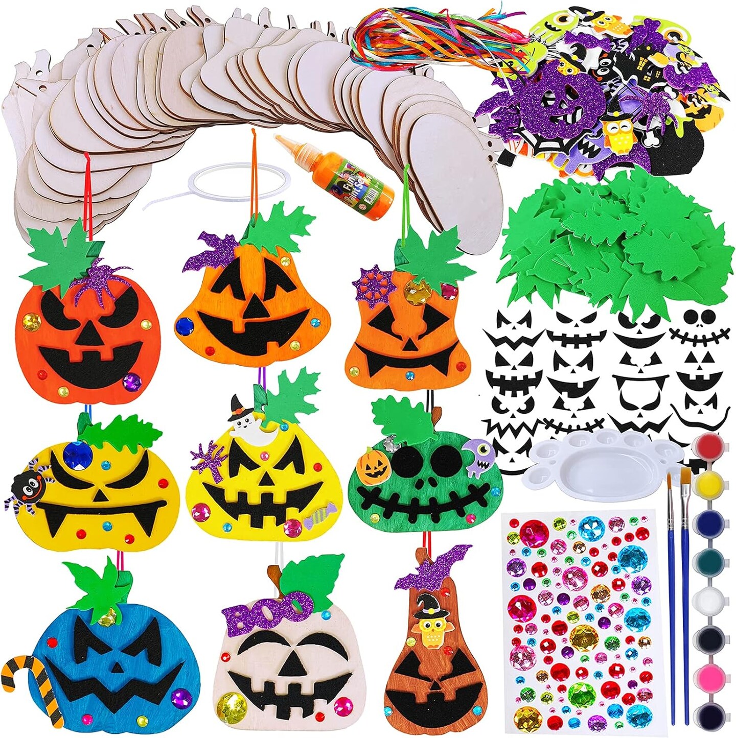 Crafts DIY Wooden Pumpkin Ornaments Decorations Art Sets Unfinished Wood Pumpkins Halloween Stickers for Kids Art Project Home Classroom Party Activities