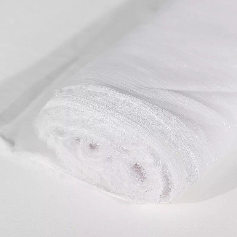 54&#x22; x 10 yards WHITE and Silver Crinkle CHIFFON Fabric BOLT Sewing Craft Put-up