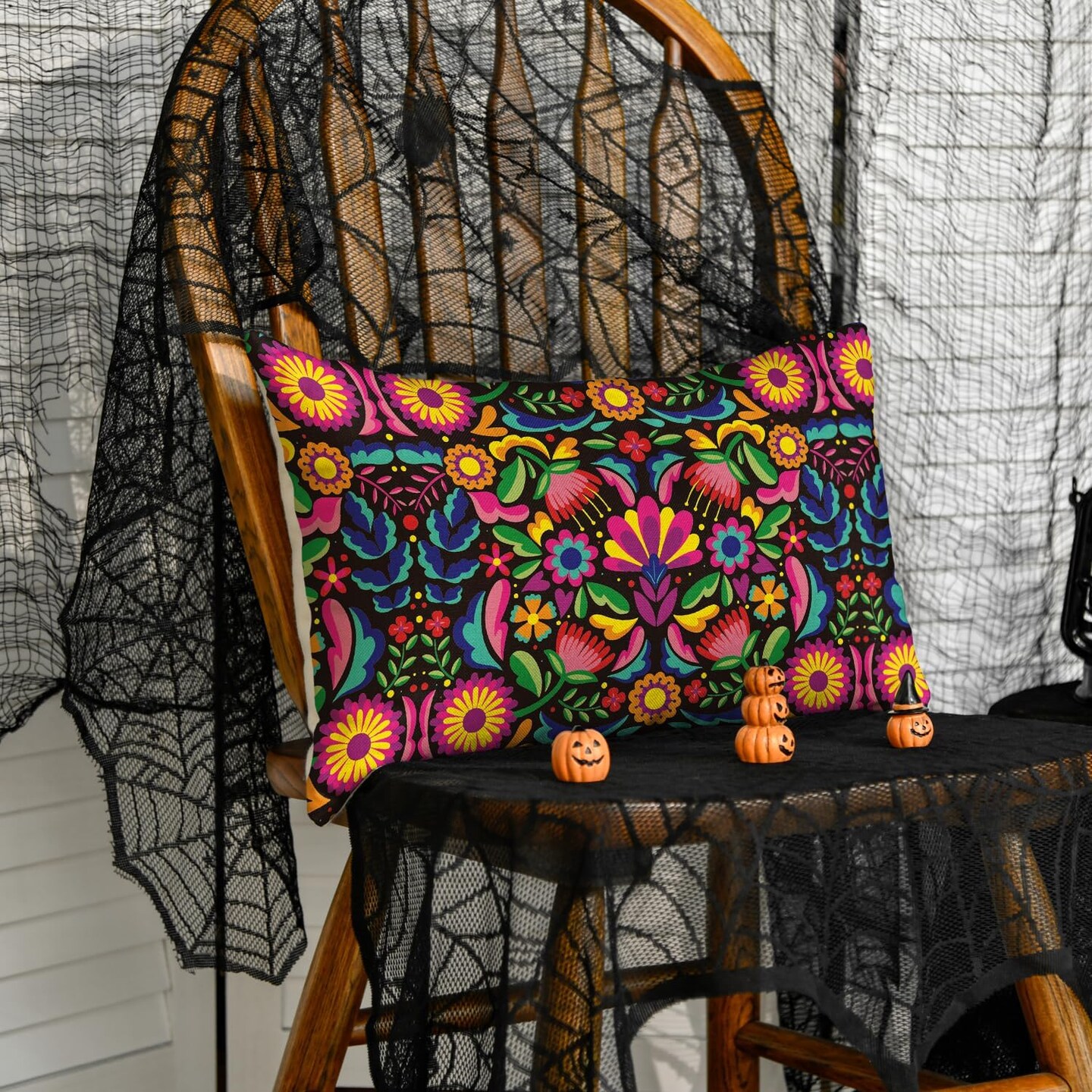 Death Flower Throw Pillow Cover, 12 x 20 Inch Day of The Dead Halloween Cushion Case Holiday Decor for Sofa Couch