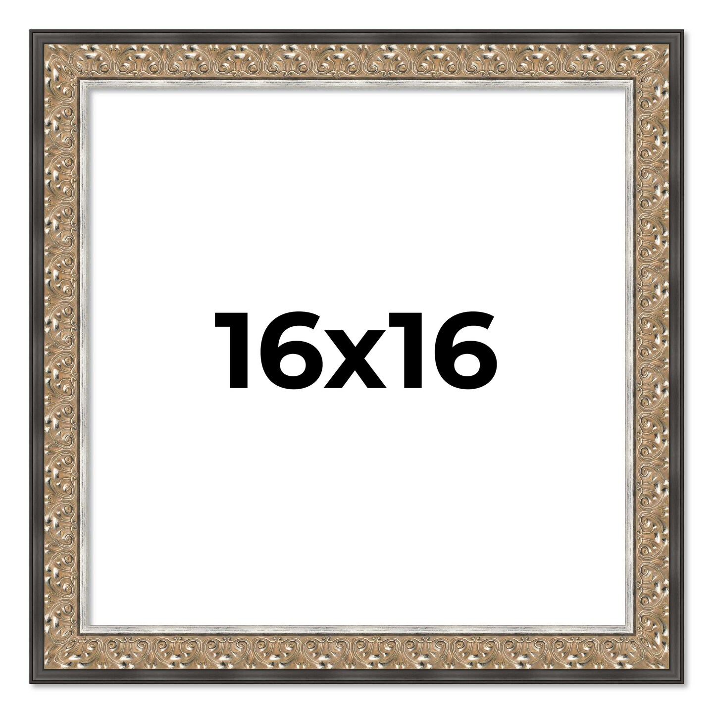 Square Ornate Silver Picture Frame - UV Acrylic, Foam Board Backing, Hanging Hardware