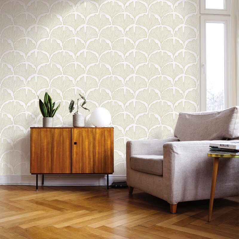 Tempaper Feather Palm by Novogratz Peel and Stick Wallpaper White