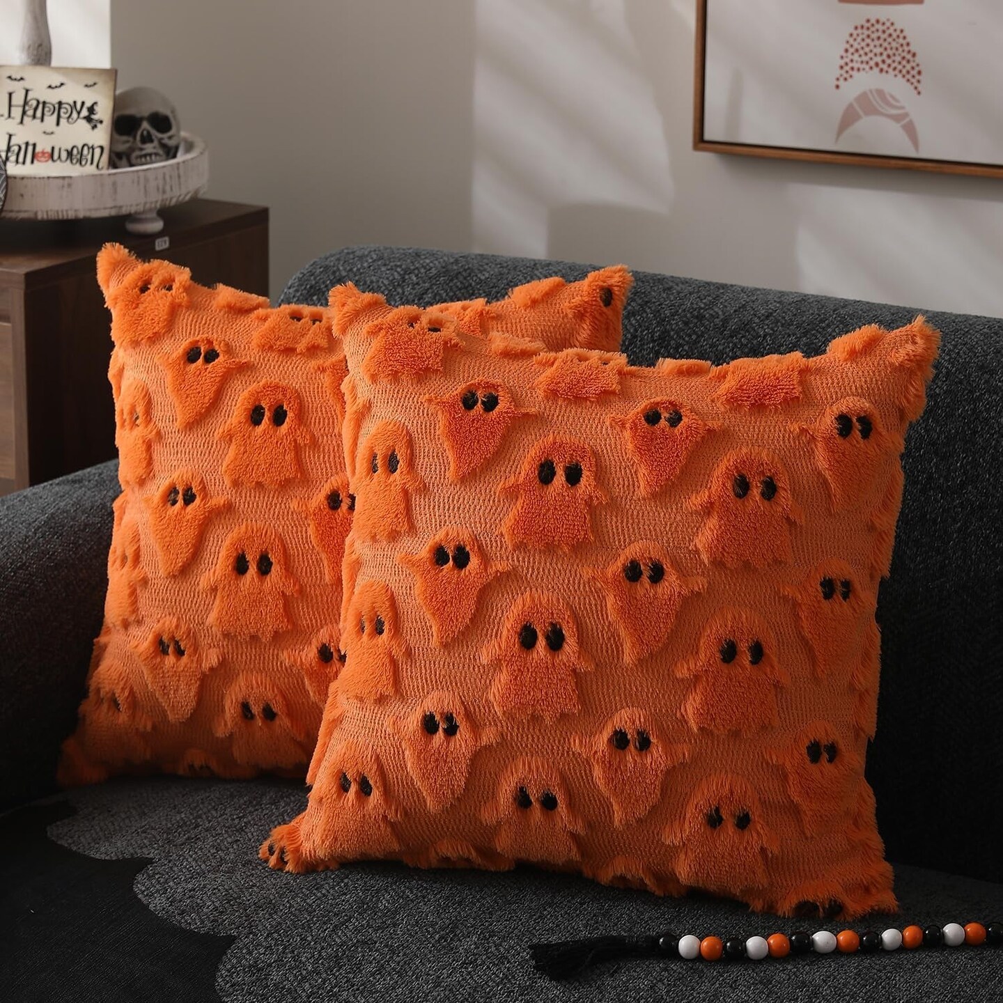 Halloween Pillow Covers 20X20 Inch Set of 2 Orange Ghost Throw Pillow Cases Soft Plush Faux Fur Wool Couch Cushion Case for Chair Sofa Bedroom Living Room Home Decor PTK03C20 Michaels