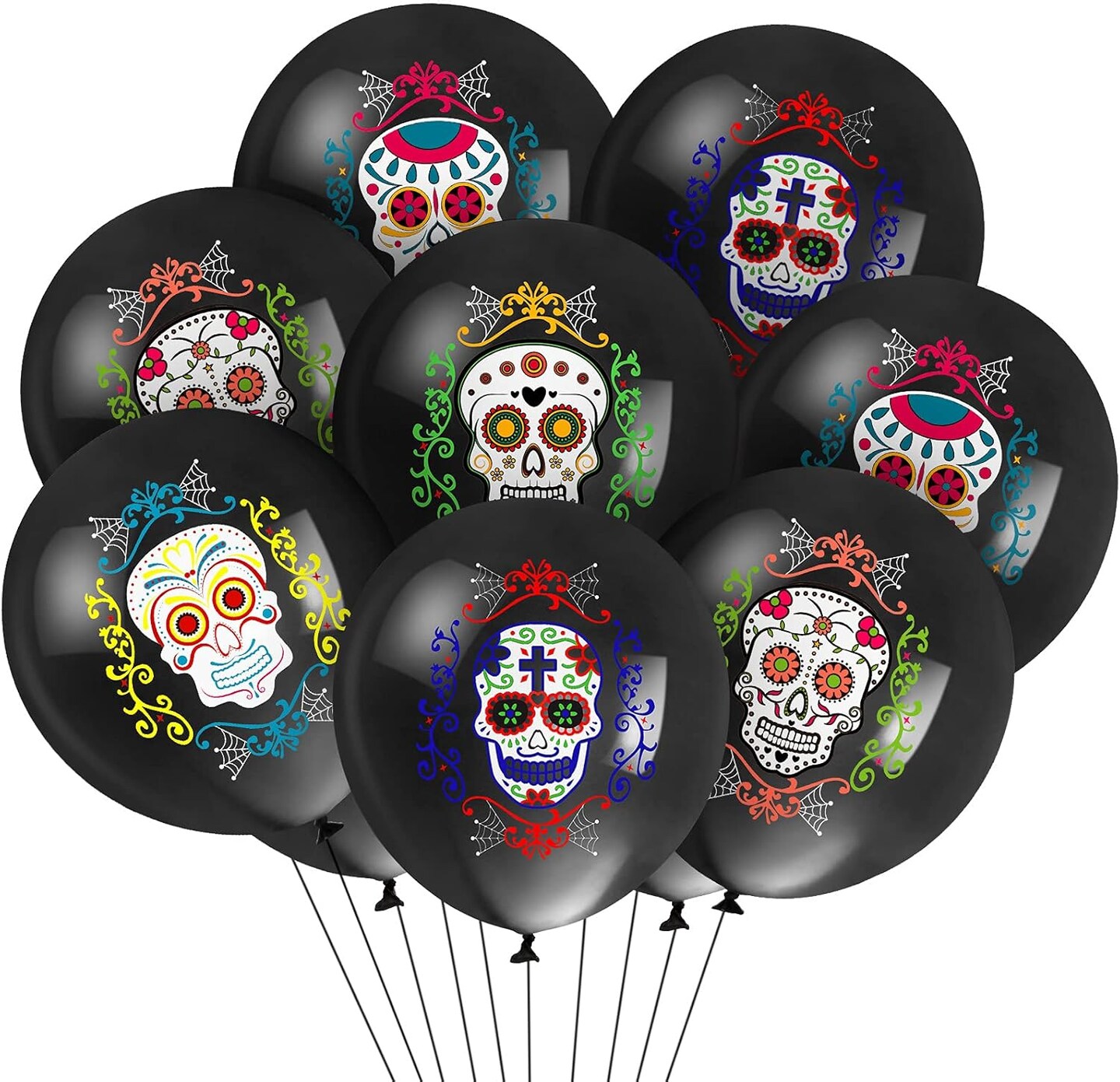 50 Pieces Sugar Skull Balloons Day of The Dead Balloons Halloween Latex Balloons 12 Inches Balloons for Halloween Day of The Dead Party Decoration Supplies