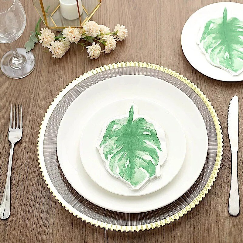 20 Green 12&#x22; x 9&#x22; Paper Beverage Cocktail Napkins Leaf Design Party Supplies