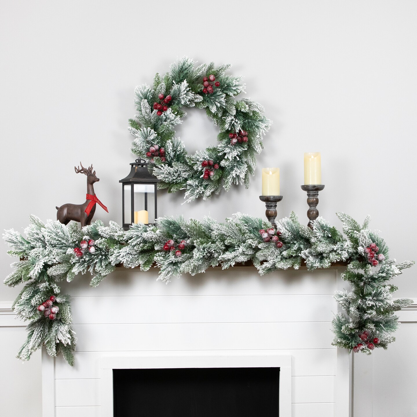 Northlight Real Touch&#x2122;&#xFE0F; Flocked Calloway Fir with Berries Artificial Christmas Garland - 7&#x27; x 12&#x22;  - Unlit