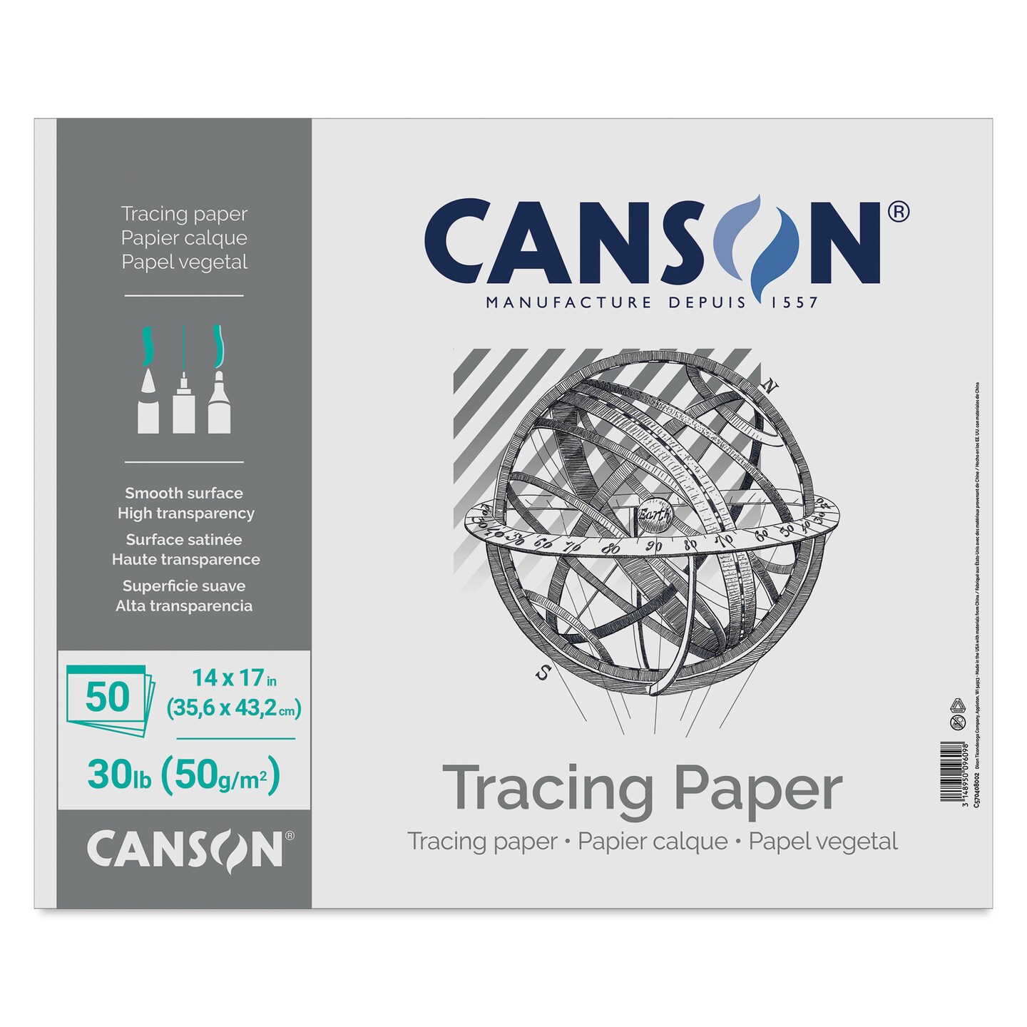 Canson Foundation Tracing Pad - 14&#x22; x 17&#x22;, Landscape, 50 Sheets