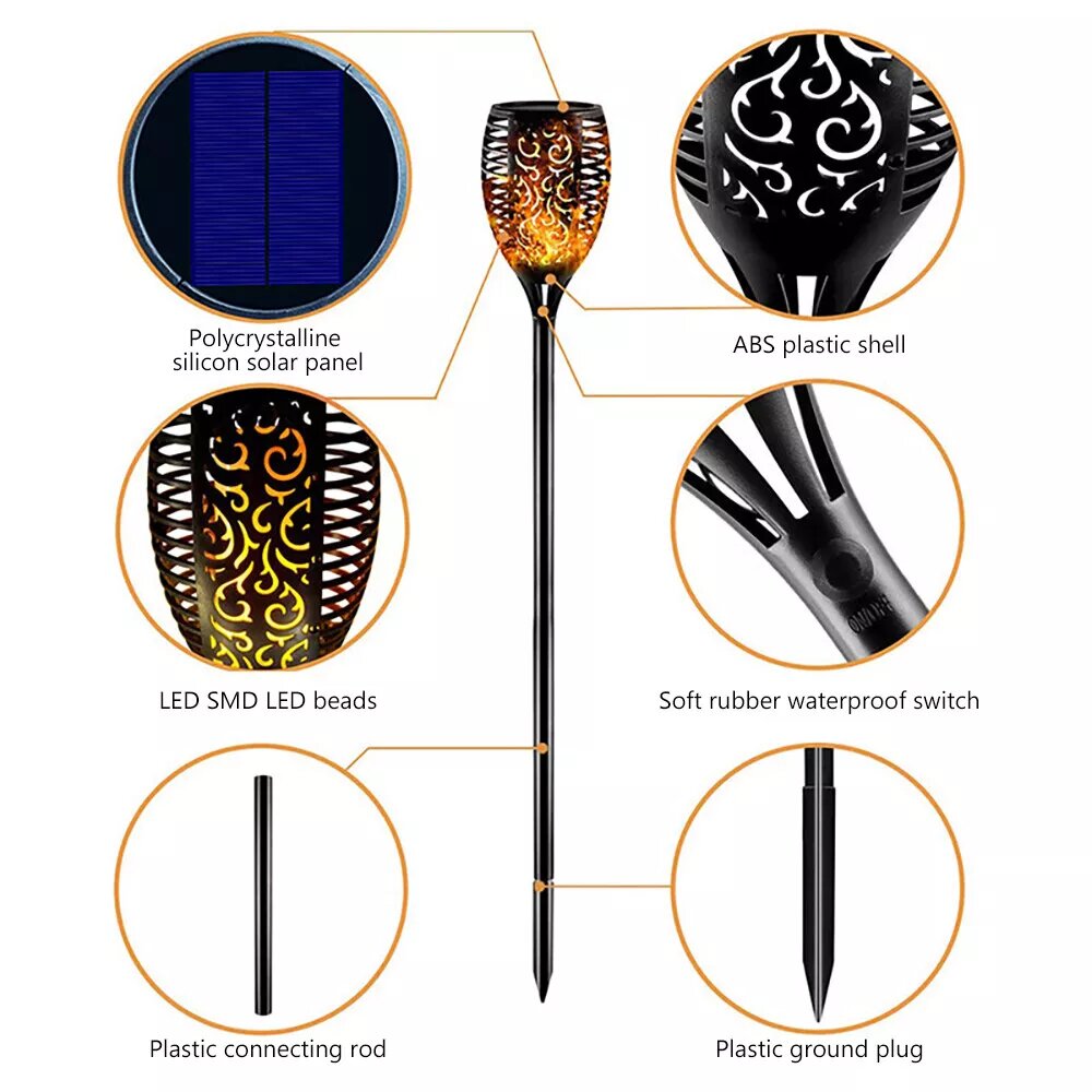 Kitcheniva 2 Pcs 96 LED Solar Flame Torch Light Outdoor Flickering Waterproof