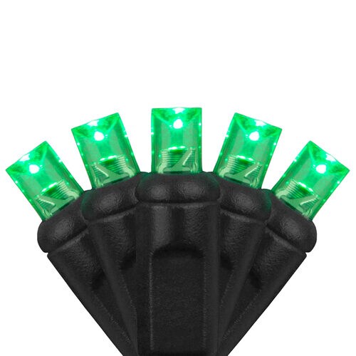 70 5mm Green LED Christmas Halloween Lights, Black Wire, 4" Spacing