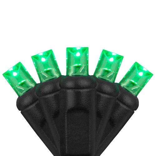 70 5mm Green LED Christmas Halloween Lights, Black Wire, 4&#x22; Spacing