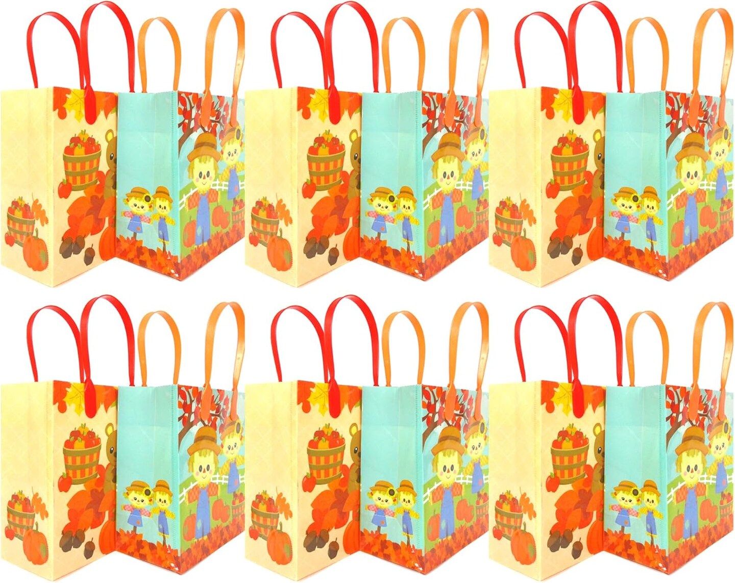 TINYMILLS Thanksgiving Fall Harvest Party Favor Treat Bags Goodie Bags with Handles for Thanksgiving Fall Harvest Party Pack of 12