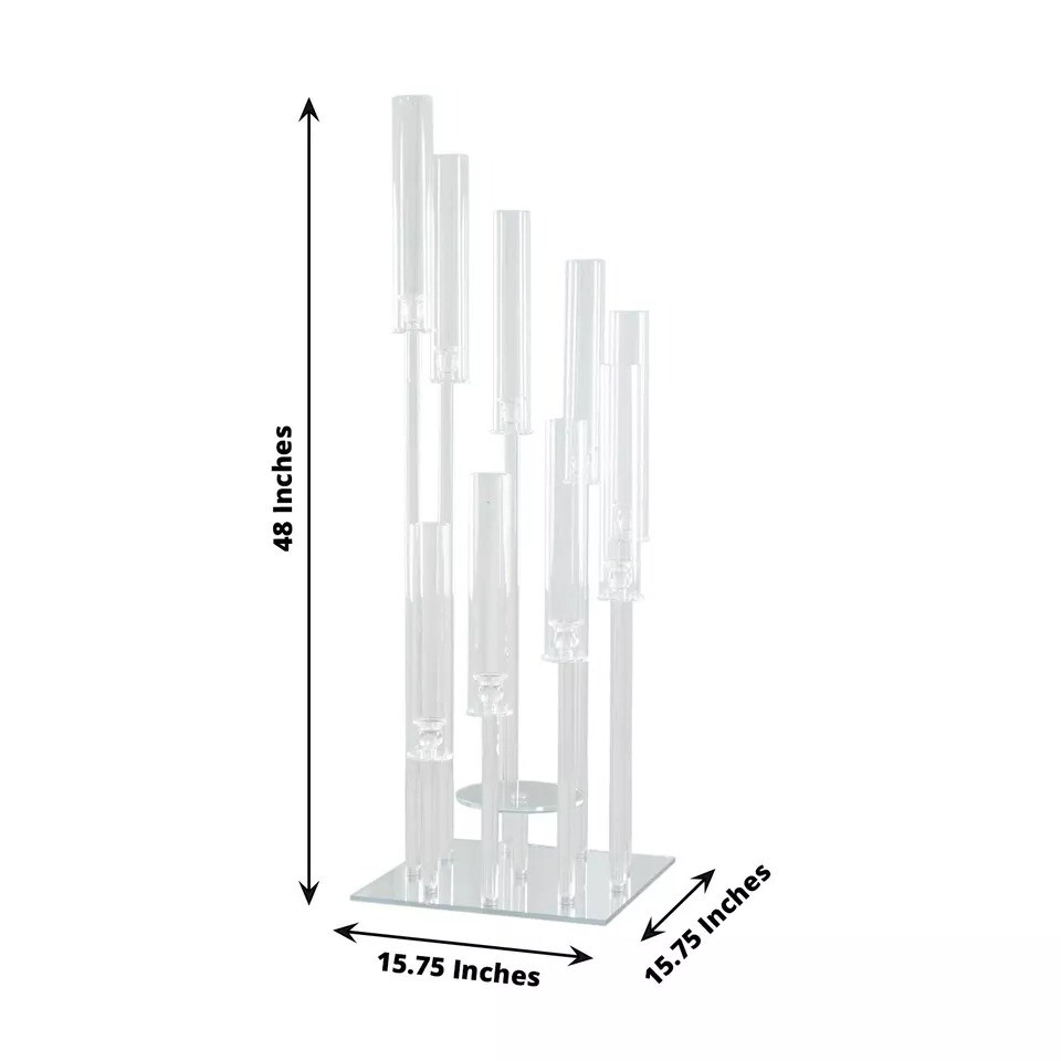 4 ft Clear 9 Arm Crystal Glass Square Candelabra Taper Candle Holder Party