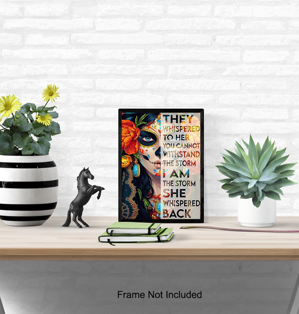 Mexican Art Regalos Para Mujer, Ninas - I Am the Storm Inspirational Wall Decor - Wall Art for Women Chicano Latinx Woman - Motivational poster