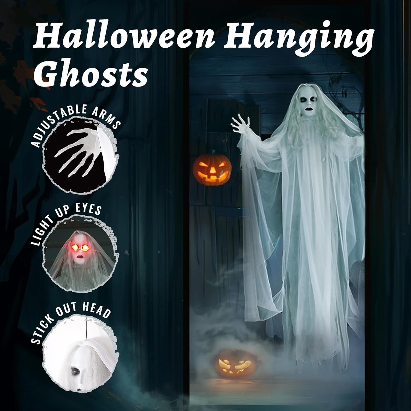 Halloween Hanging Ghosts 6FT White Ghost Ghost for Halloween Outdoor Decorations Front Yard Porch Patio Lawn Garden Trees Party D&#xE9;cor and Holiday&#xFF08;Without Battery&#xFF09;