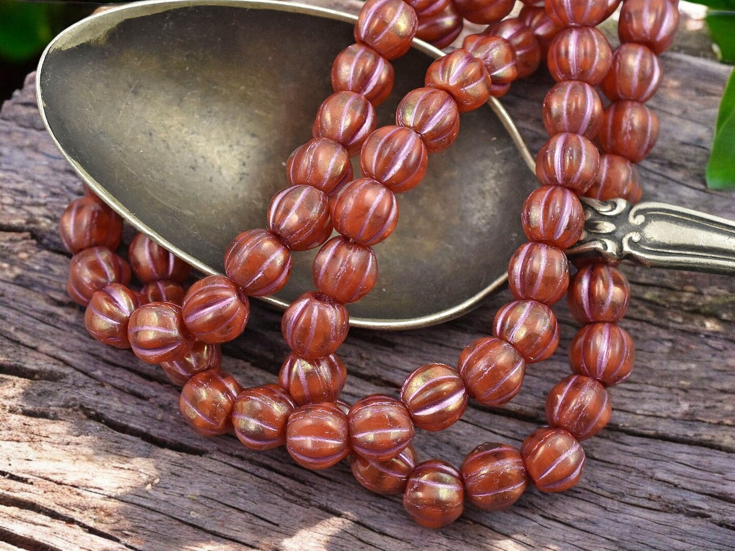 *25* 6mm Metallic Pink Washed Red Crystal Large Hole Melon Beads