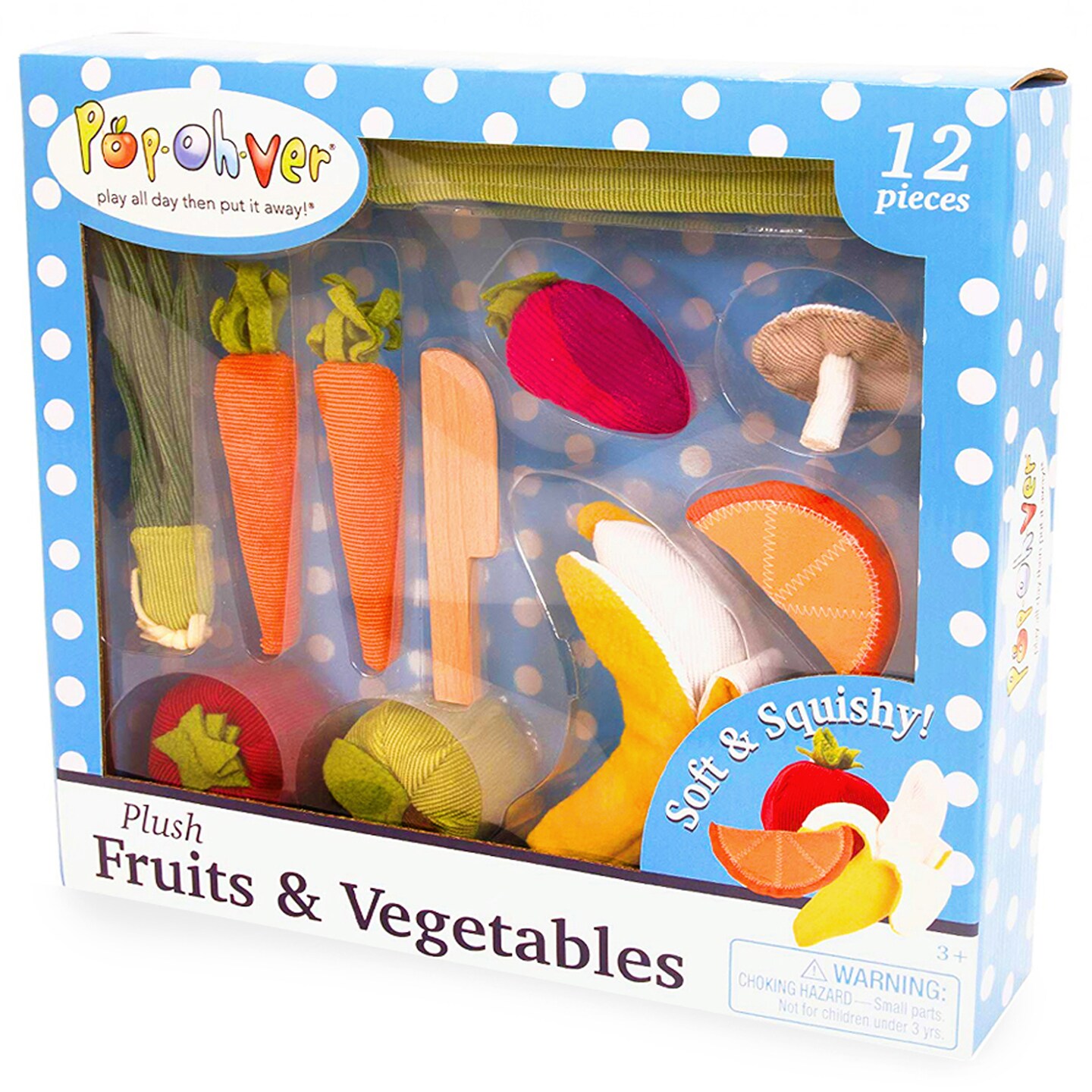 PopOhVer Pretend Play Plush Food Play Set, Fruits &#x26; Vegetables