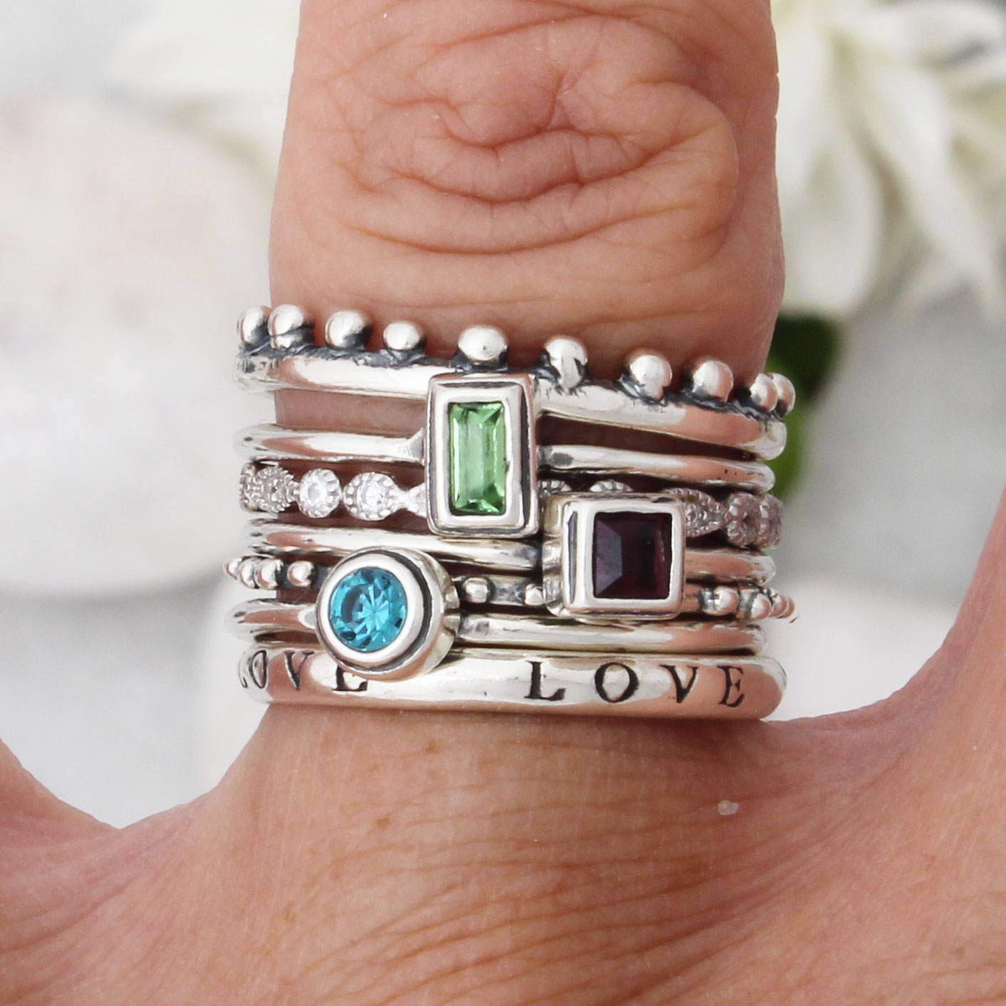 ★47bag ★ 925 Silver Bonbon Stack Ring 664050 Sterling Silver Jewelry Set: Five Stackable Rings