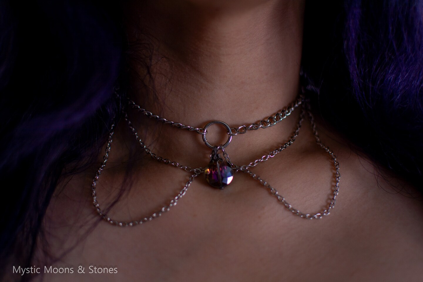 Celestial Choker Necklace with O-Ring, Chains and Iridescent