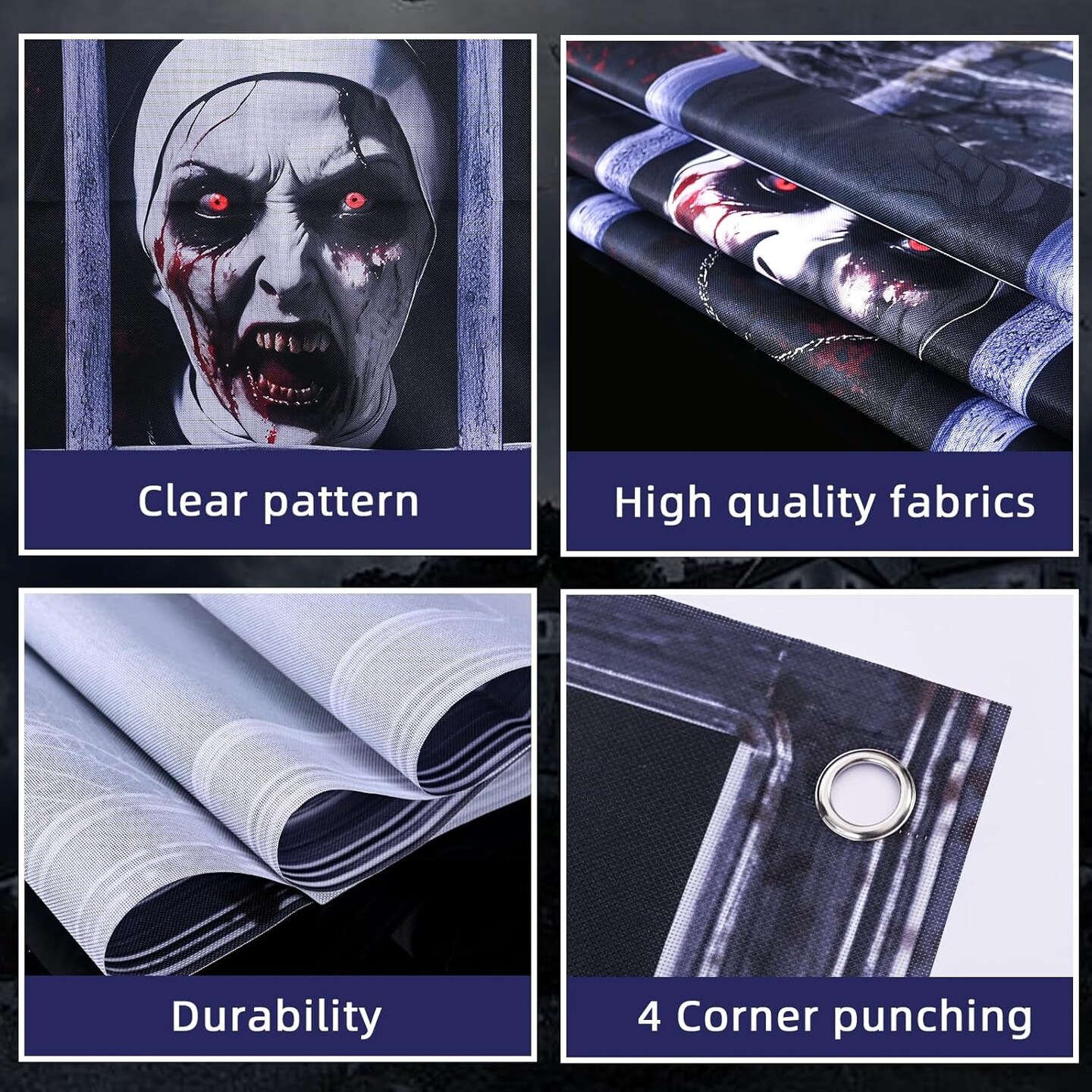 2 Pack Halloween Ghost Curtain Decorations Halloween Window Scary Male Female Blood Ghost Window Cover Halloween Window Poster for Indoor Outdoor Party Decor (Priest Ghost)