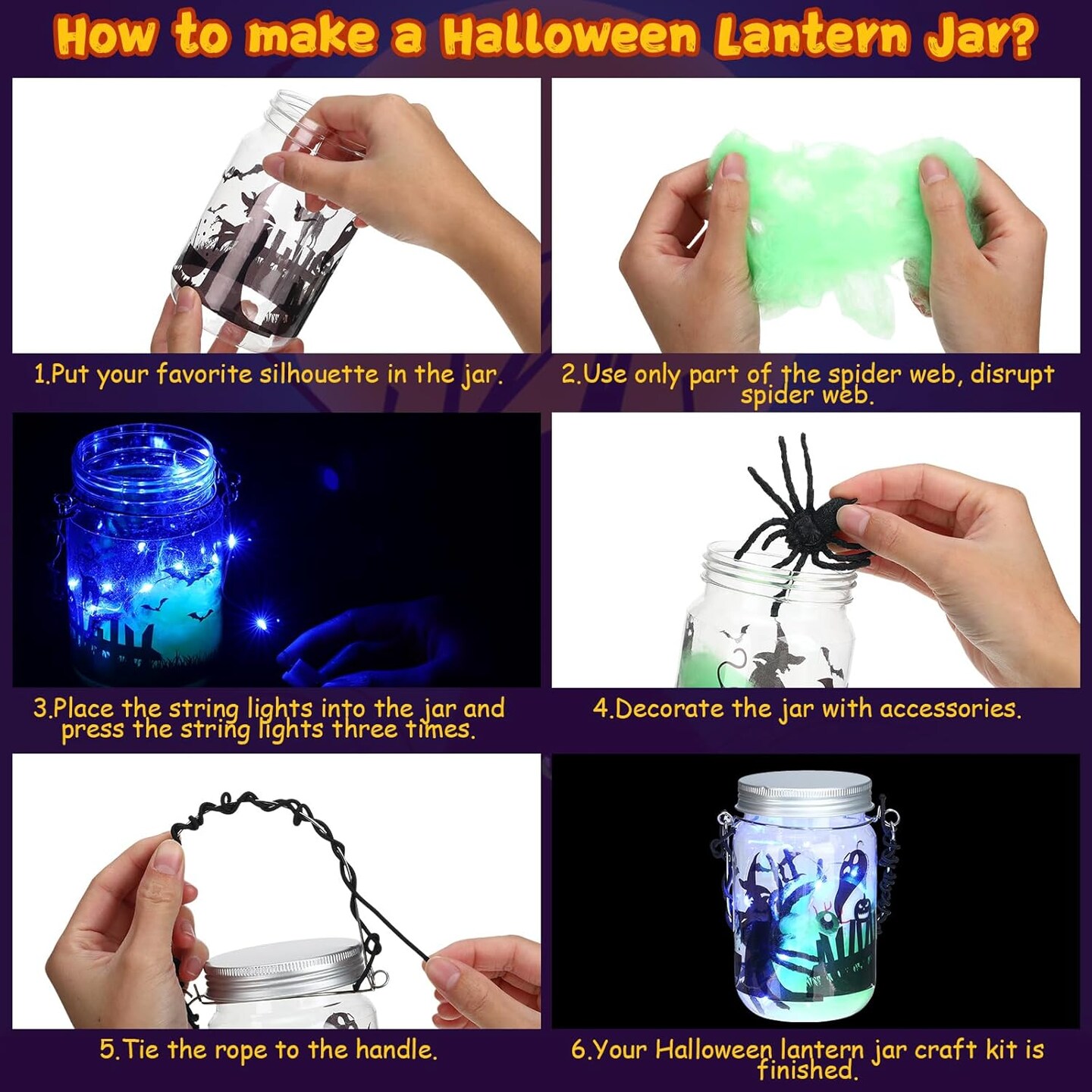 6 Set DIY Lantern Jar Halloween Crafts Kit for Kids