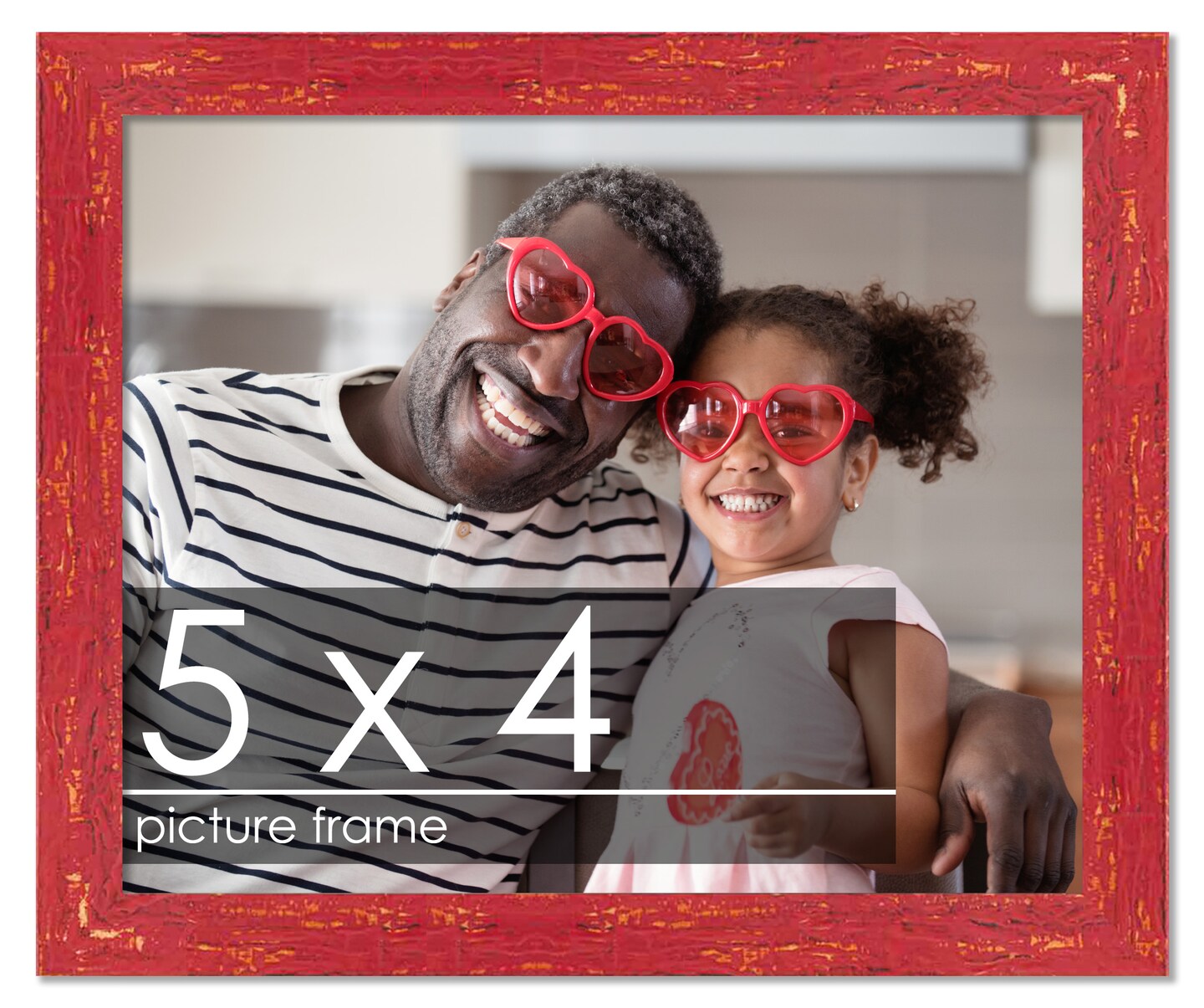 Photo Size Shabby Chic Red Picture Frame - UV Acrylic, Foam Board Backing, Hanging Hardware