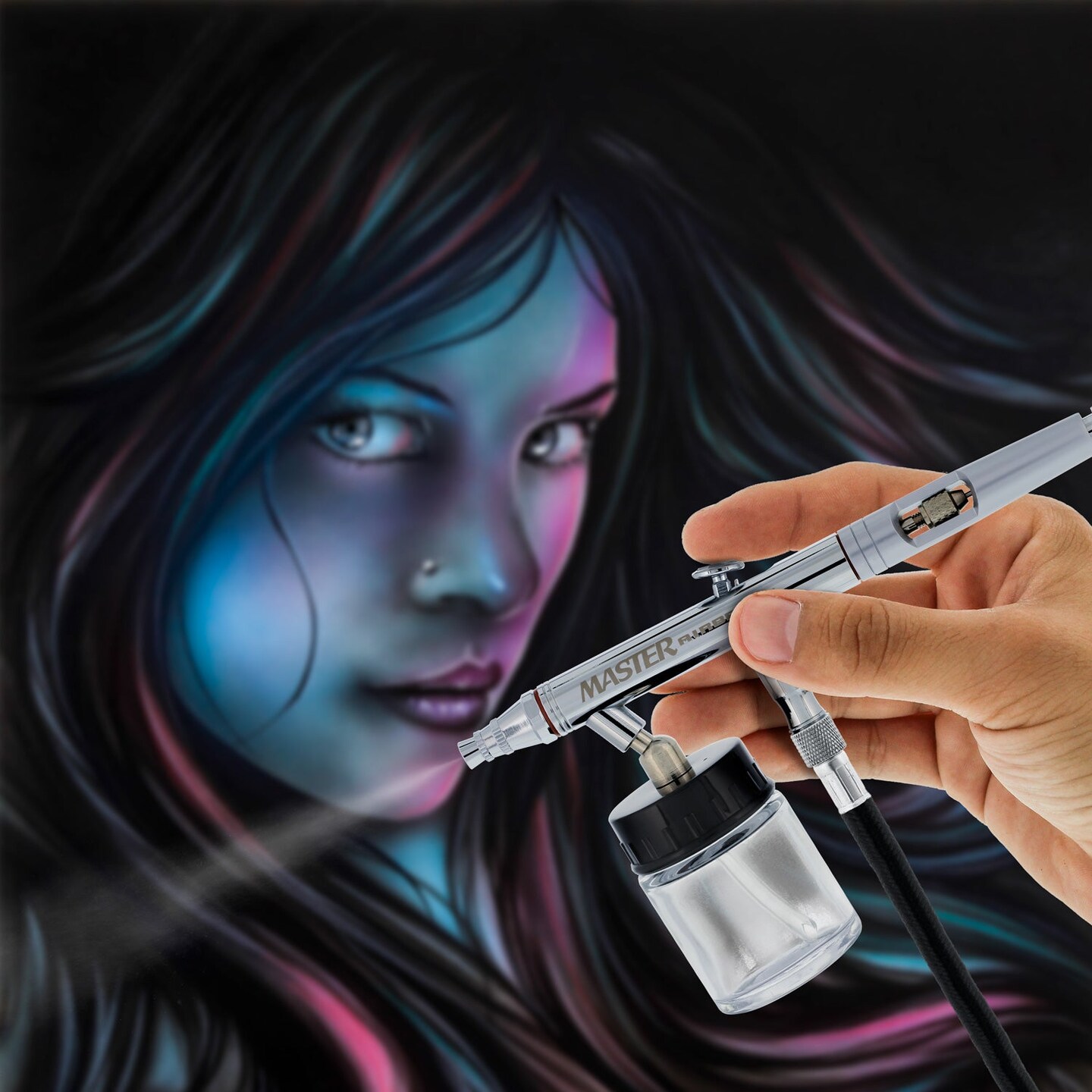 8 Master Hi-Flow S62 Dual-Action Siphon Feed Airbrushes with 0.5 mm Tips, 3/4 oz. Bottles, Cutaway Handles & Storage Case