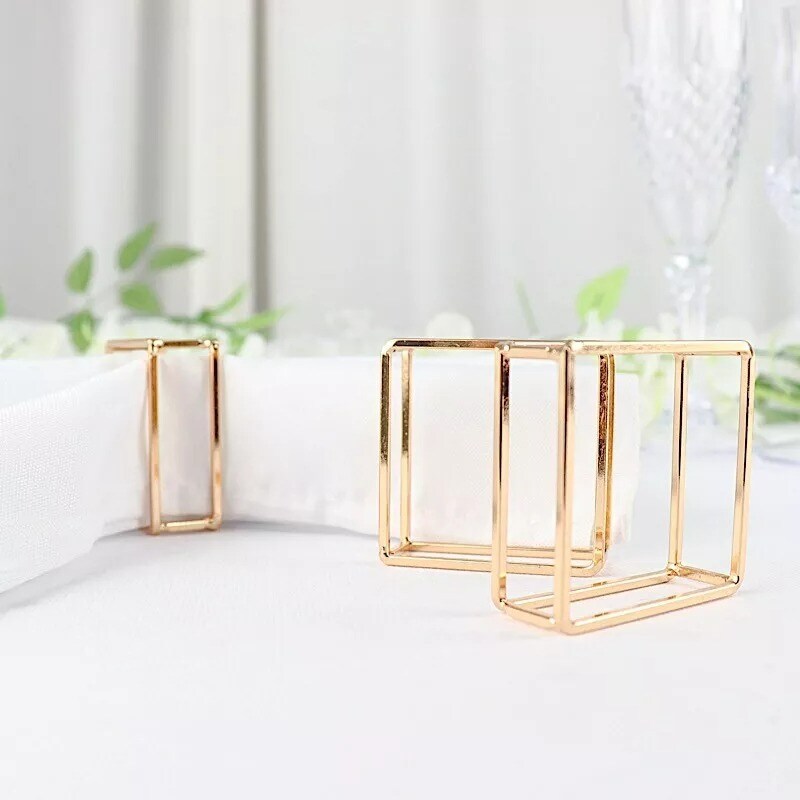 4 Gold Square Geometric Cube Metal Napkin Rings Wedding Party Events Decorations