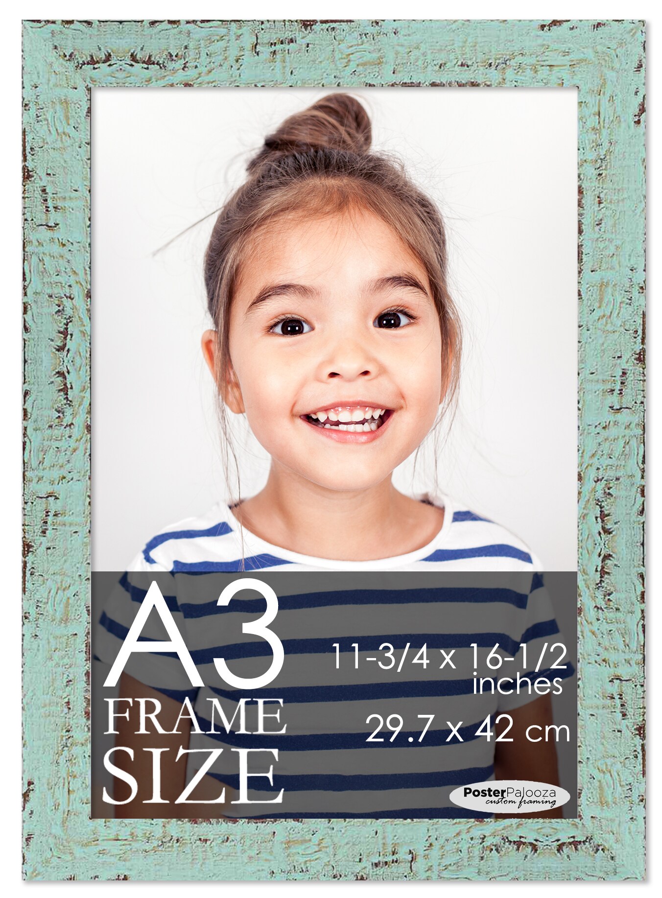 Photo Size Shabby Chic Green Picture Frame - UV Acrylic, Foam Board Backing, Hanging Hardware