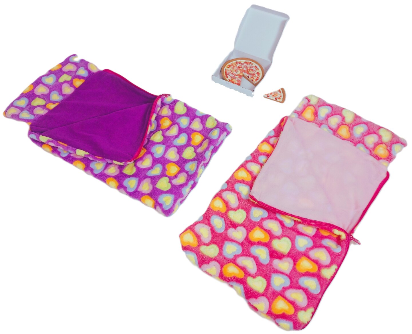 The Queen&#x27;s Treasures 18&#x22; Doll 4 Piece Sleeping Bag Set with Pizza.