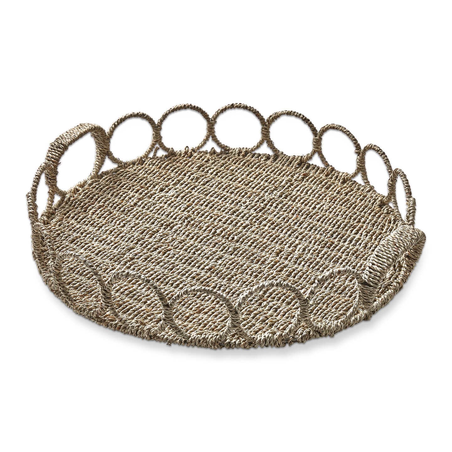 Natural Seagrass Link Round Serving Decorative Tray with Handles, 21 inch