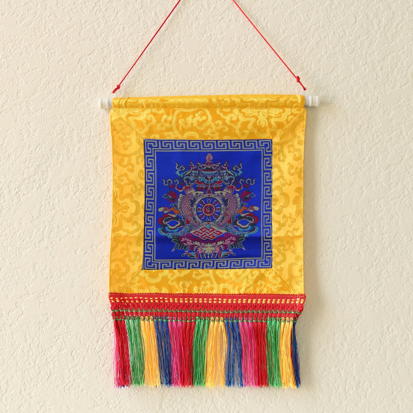 Tibetan Buddhist Ashtamangala Wall Hanging Tassels Tapestry, 18"X12", Asian Chinese Indian Wall Art Home Décor - image11