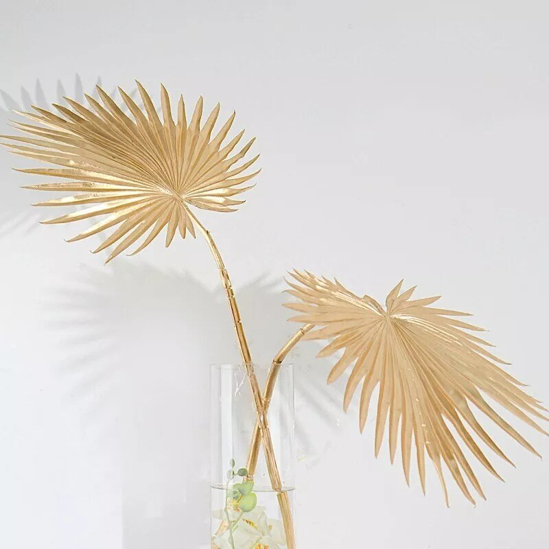 Gold 2 Metallic 35&#x22; Artificial Palm Leaves Tropical Plant Stems Party Events
