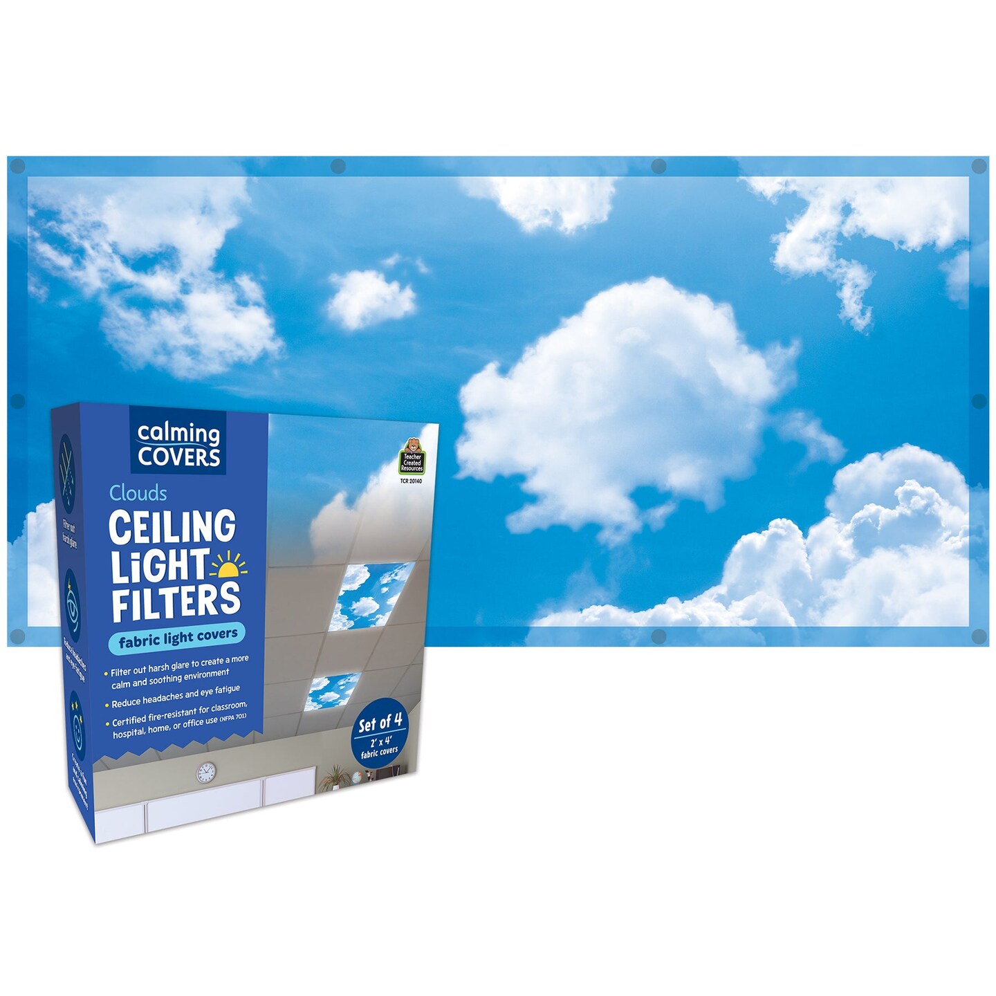 Calming Covers Ceiling Light Filters, 2&#x27; x 4&#x27;, Clouds, Pack of 4