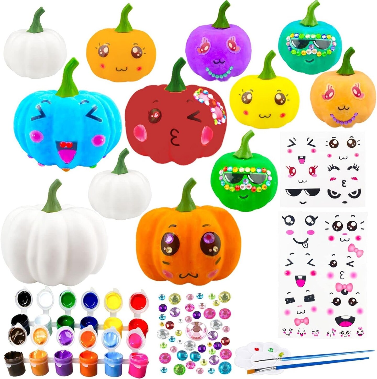 pumpkin 12 Halloween White Artificial Pumpkin Decorating Kit with Sticker Kids DIY Arts and Crafts for Halloween Party Thanksgiving Home Fall Decor Pumpkin Decor