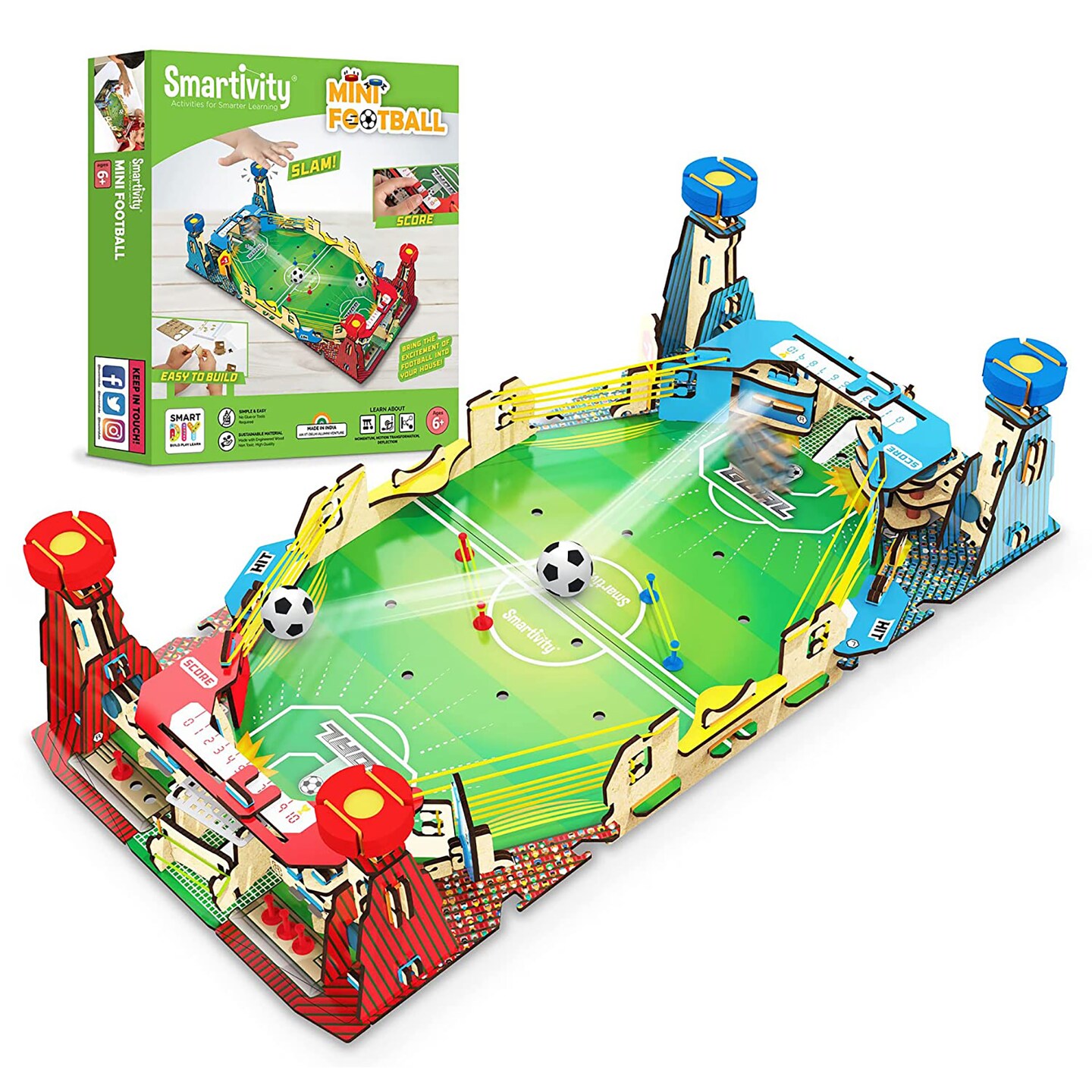 Smartivity: Mini Football - DIY Soccer Arena &#x26; Field Building Toy, Colorful Wooden Set, Tabletop Sport, Construct &#x26; Play, STEM Craft Kit, Kids Ages 6+