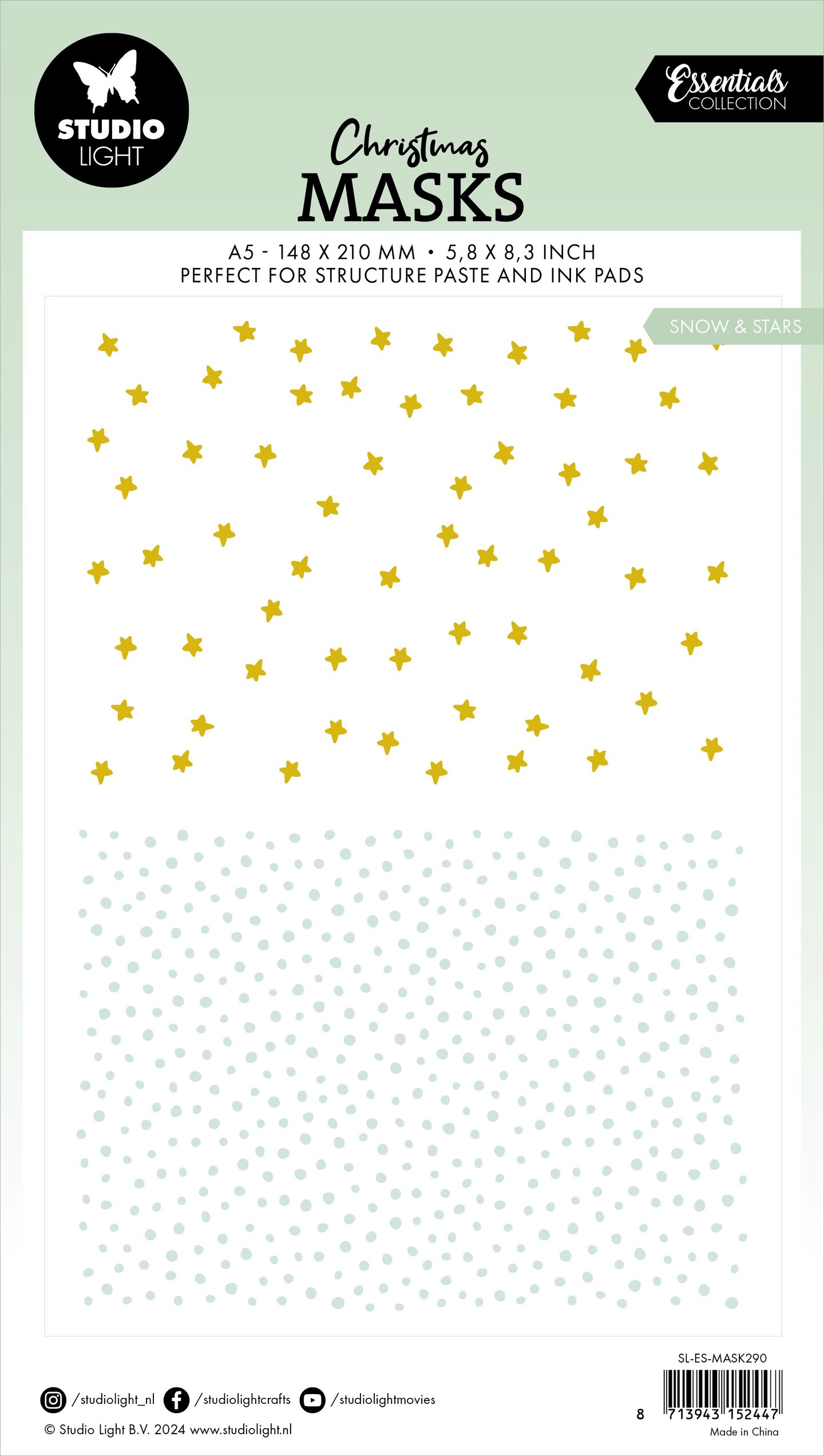 Studio Light Essentials 4.13"X5.83" Stencil-Nr. 290, Snow & Stars