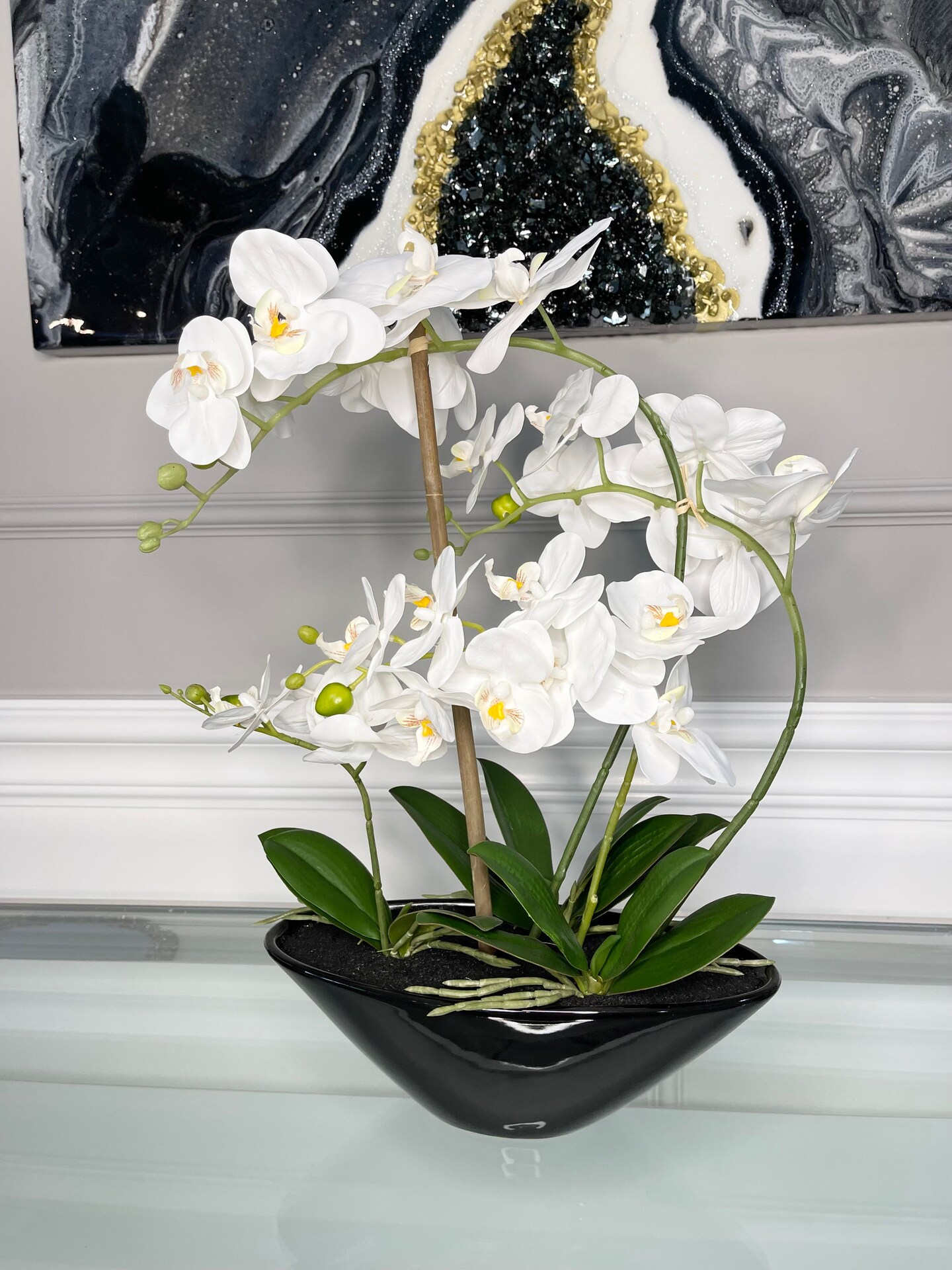 Amelie Silk Phalaenopsis Orchid Arrangement Silver Ceramic Vase