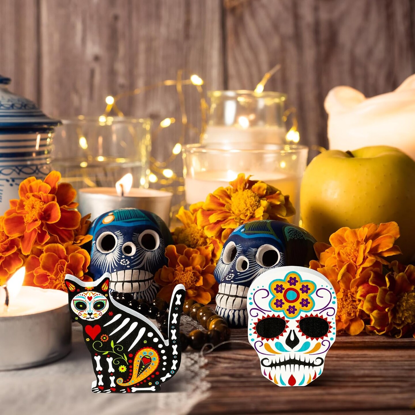 4pcs Day of the Dead Wooden Table Topper Centerpiece Signs