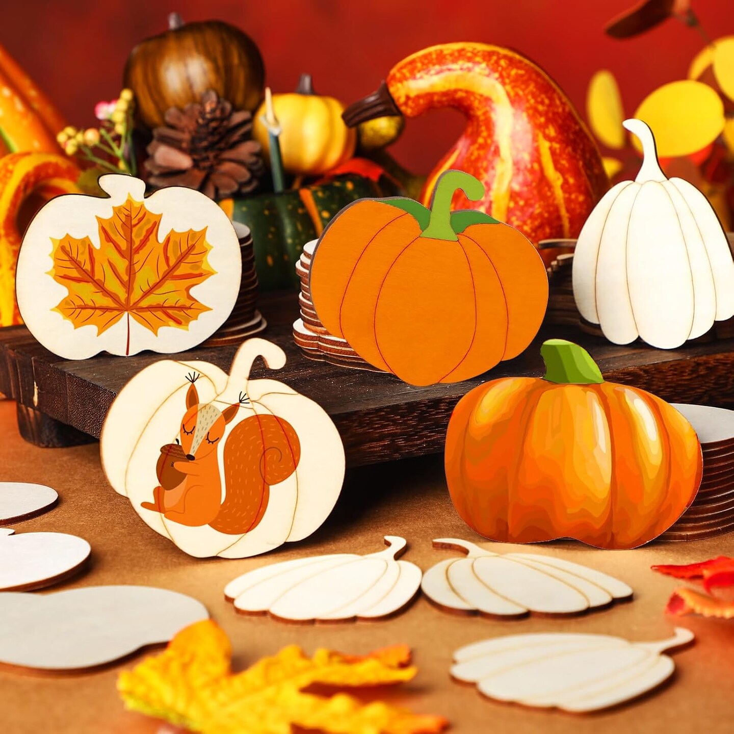 32 Pcs Thanksgiving Wooden Pumpkin for Crafts