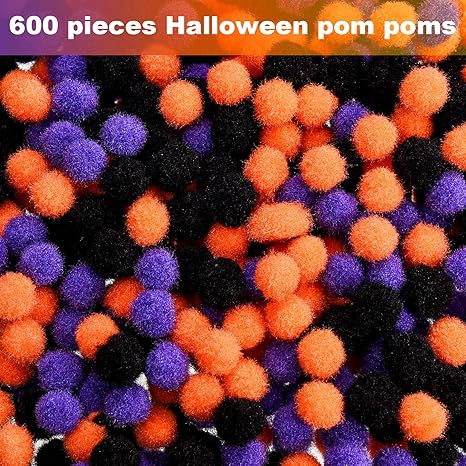 Fuzzy Pom Balls Fluffy Pom Balls for DIY Hobby Supplies Halloween Party Decorations (Black, Orange, Purple)