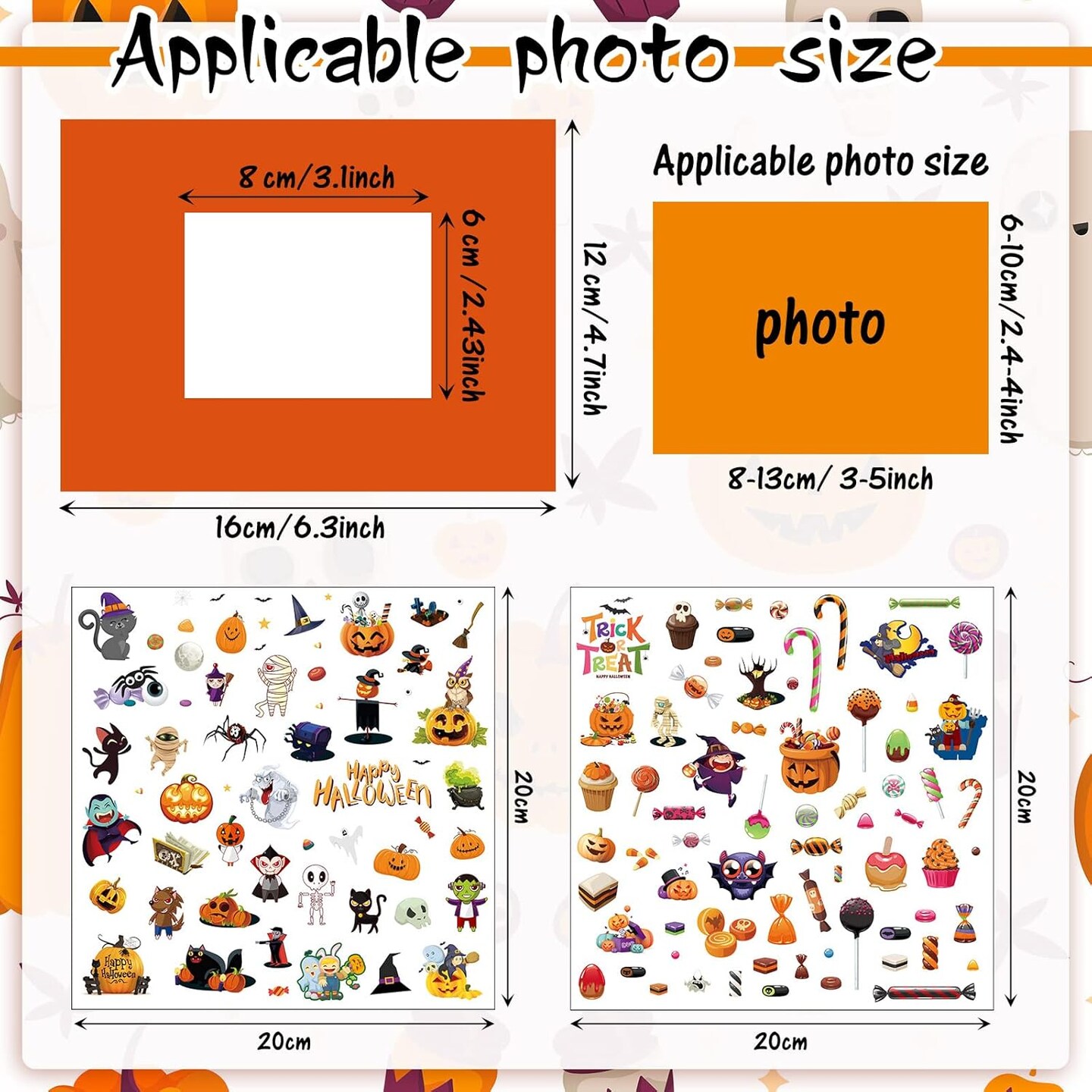 Halloween Photo Frame Craft with 12 Pcs Stickers Pumpkin Picture Frame Craft Halloween Party Decorations for Kids Halloween Activity, Classroom Crafts Supplies